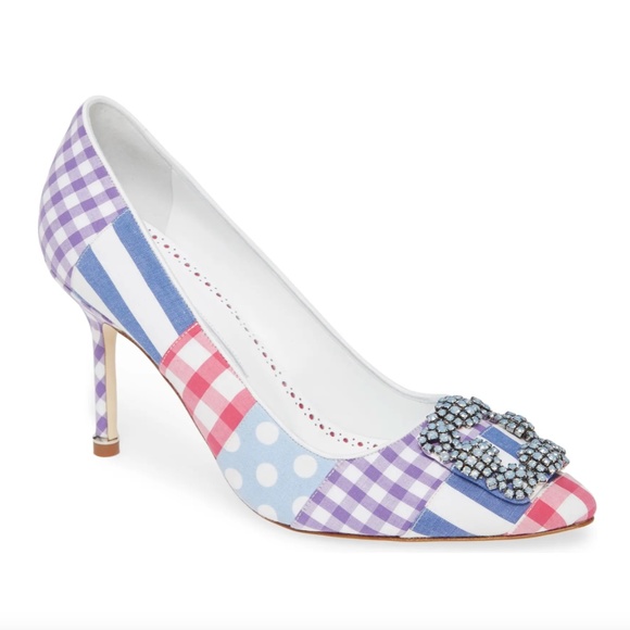 NIB $1065 MANOLO BLAHNIK Hangisi Patch Pointed Toe Pump in size 37! - Picture 1 of 6